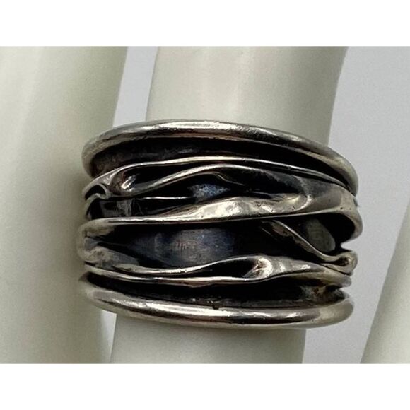 Vintage Sterling Silver Wrinkled Folded Wide Band Ring Sz 8.5M - Picture 3 of 6